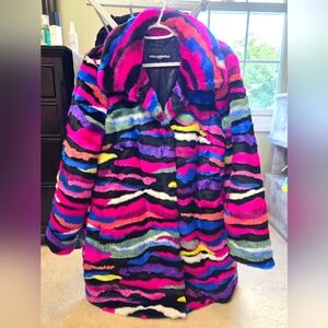 Karl Lagerfeld Women's Multi Color Mid Length Faux Fur Jacket